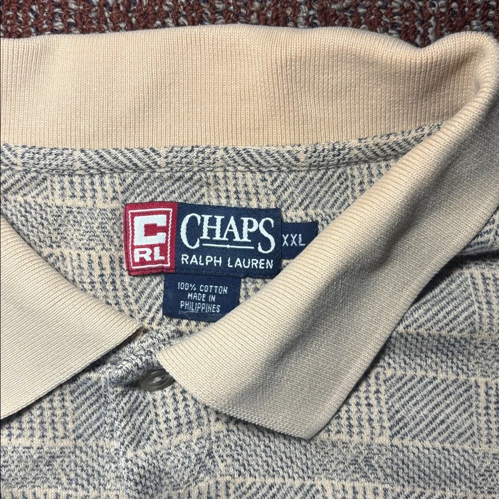 Vintage 90’s Chaps Ralph Lauren Beige Cream plaid Polo long sleeve rugby style